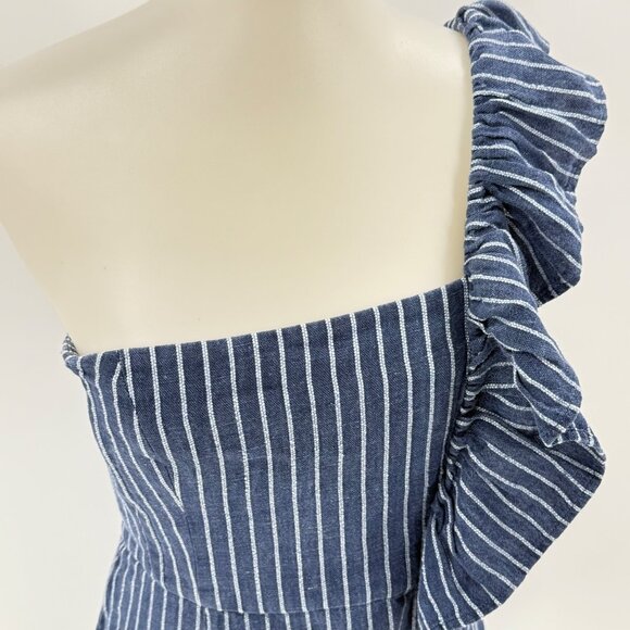 Alexis Konner one-shoulder striped mini dress in a blue and white linen blend, M - Picture 9 of 14